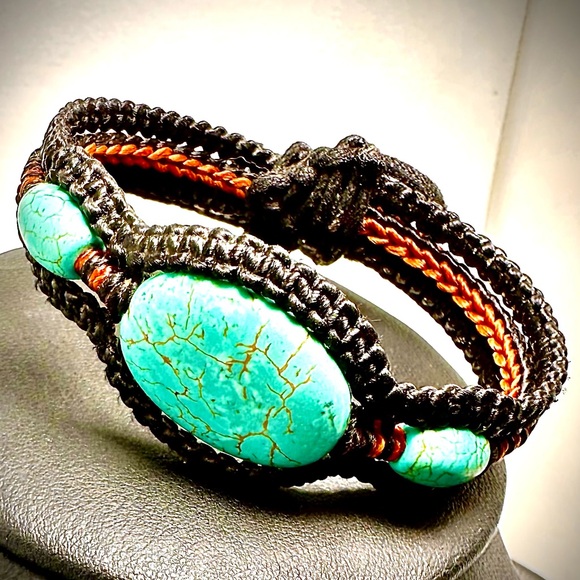 Turquoise and Hemp Bracelet - Picture 2 of 6